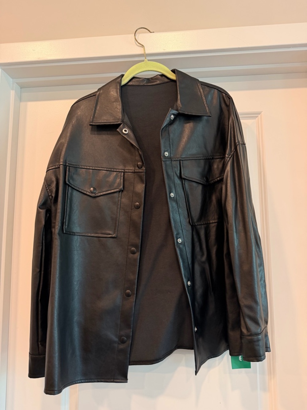 SHEIN Black Faux Leather Button-Up Jacket